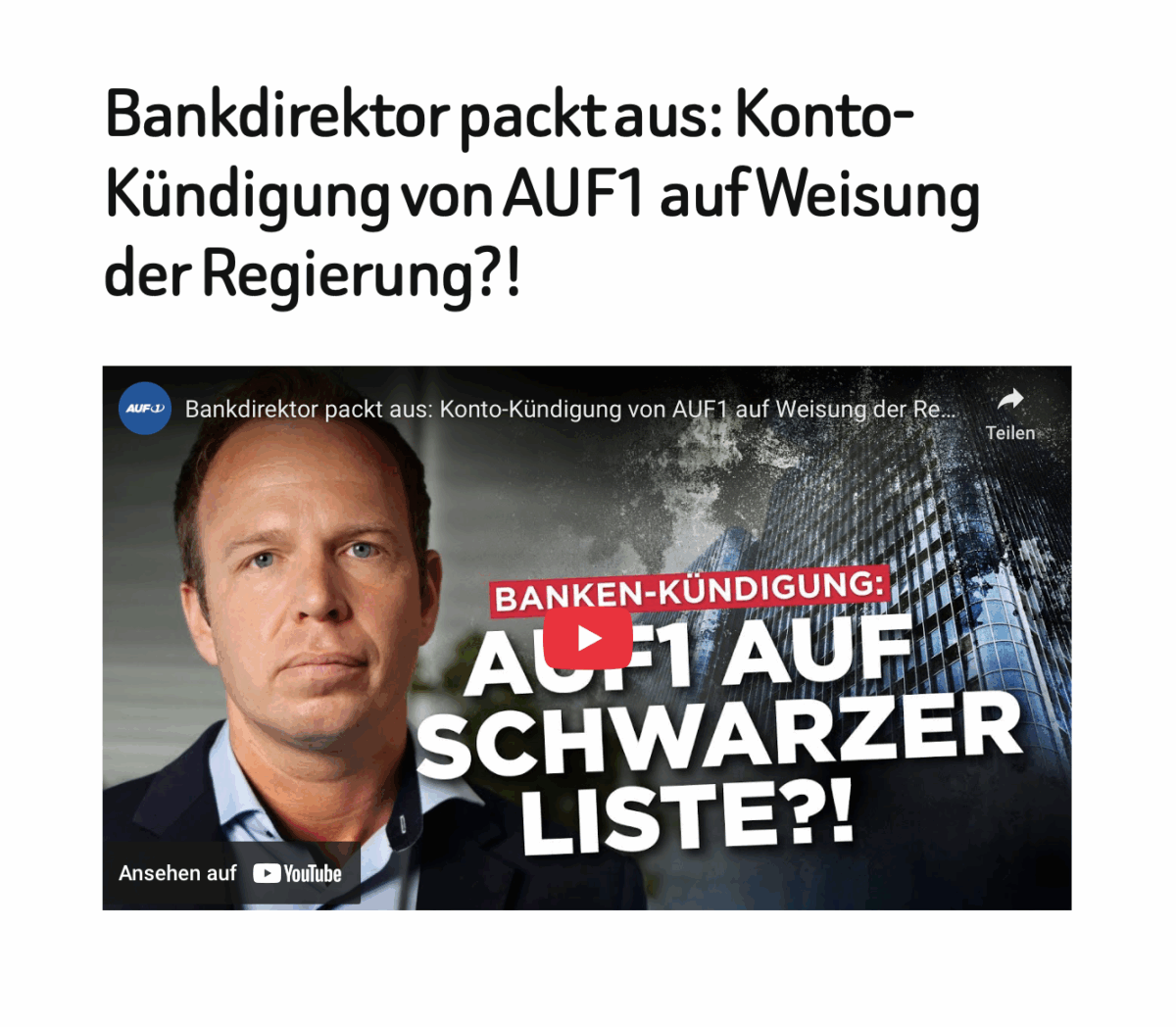Bankdirektor packt aus: Konto-Kündigung von AUF1 auf Weisung der Regierung?!