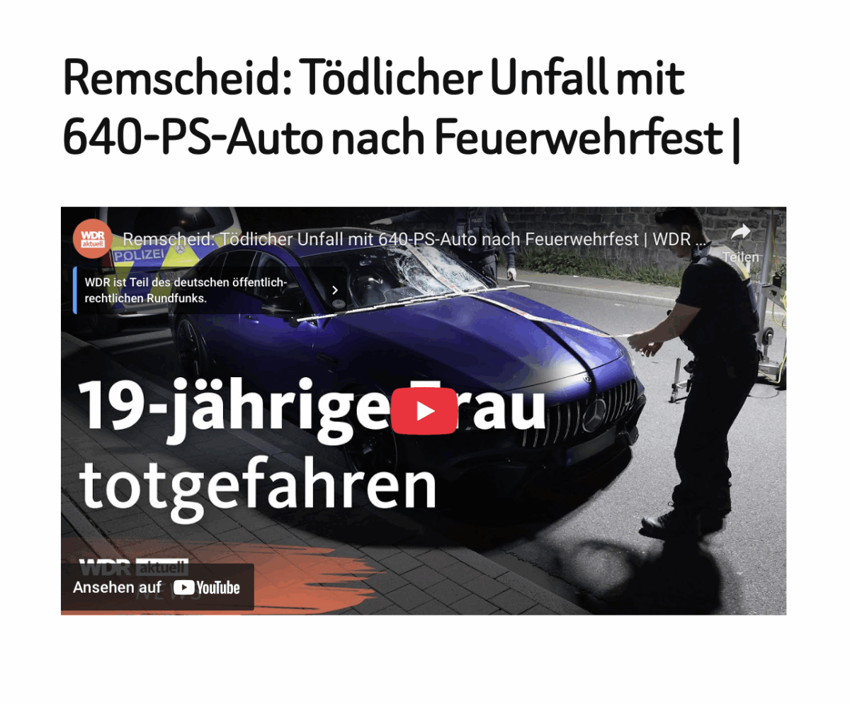 Remscheid: Tödlicher Unfall mit 640-PS-Auto nach Feuerwehrfest |