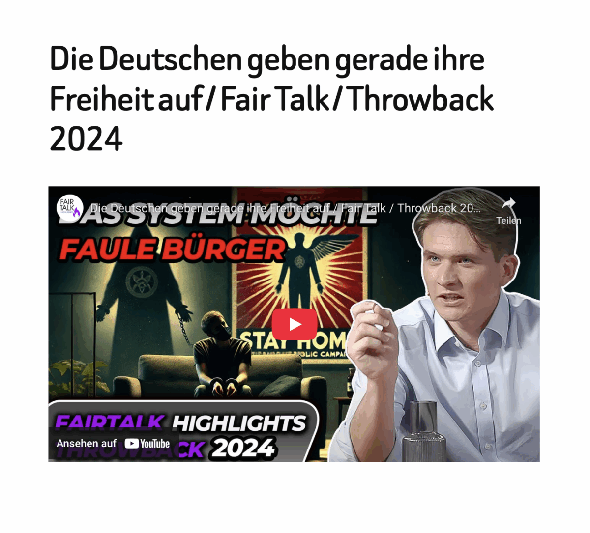 Die Deutschen geben gerade ihre Freiheit auf / Fair Talk / Throwback 2024