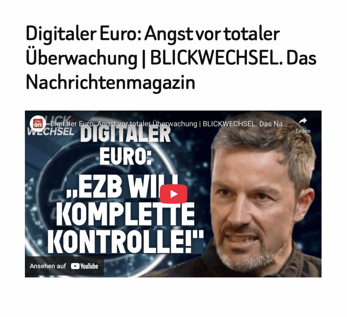 Digitaler Euro: Angst vor totaler Überwachung | BLICKWECHSEL. Das Nachrichtenmagazin