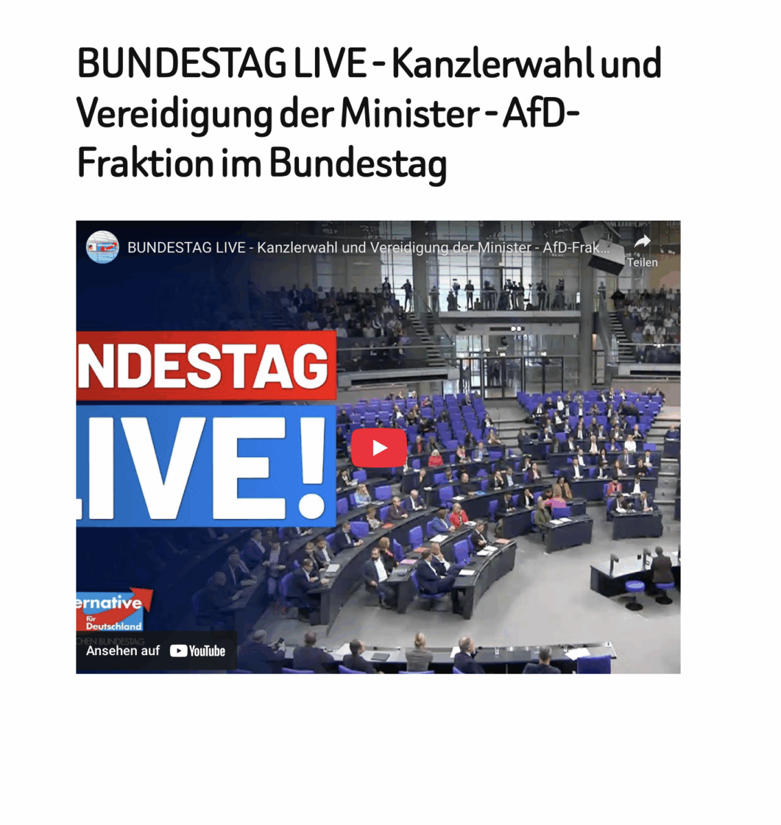 BUNDESTAG LIVE – Kanzlerwahl und Vereidigung der Minister – AfD-Fraktion im Bundestag