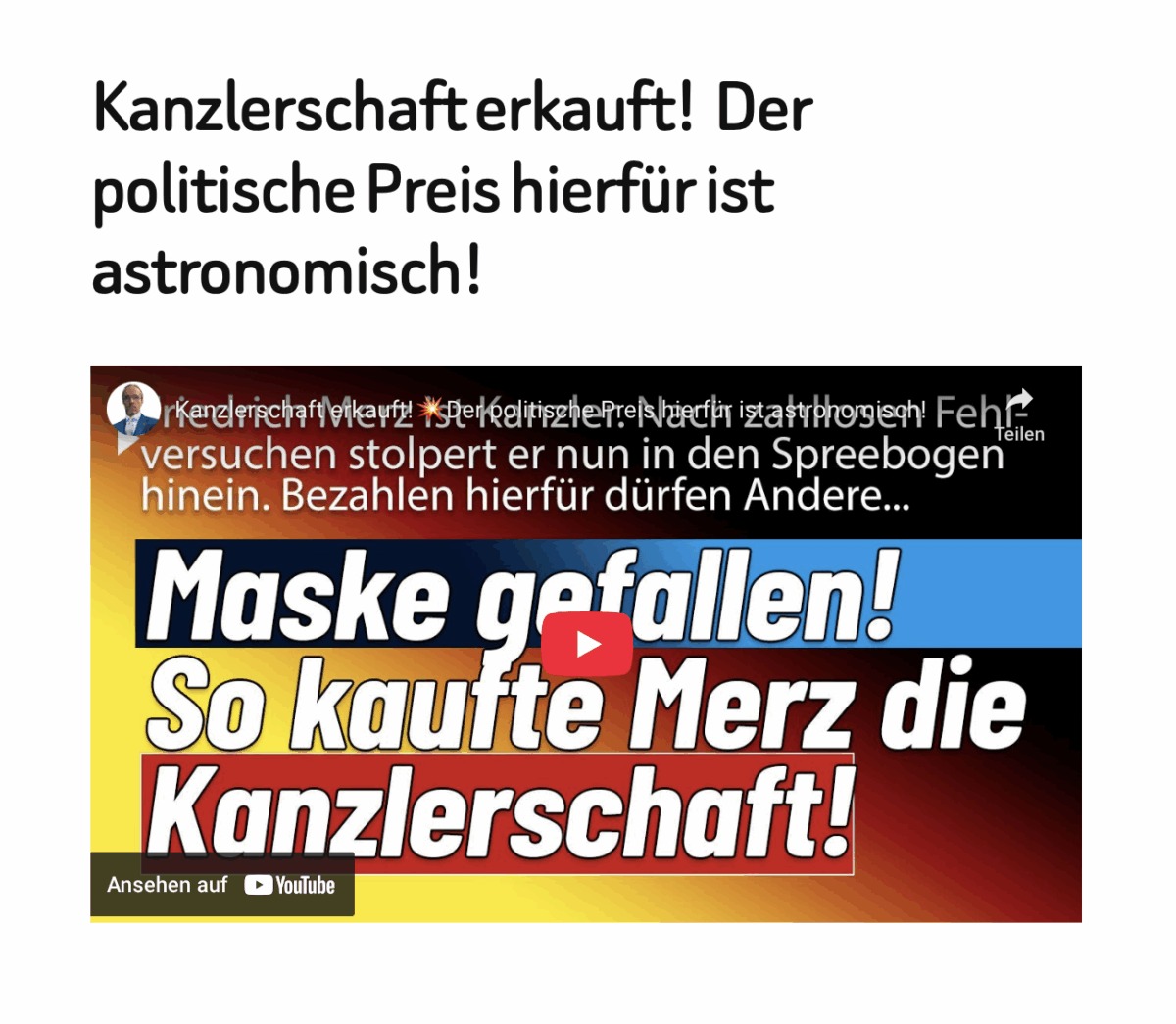 Kanzlerschaft erkauft!  Der politische Preis hierfür ist astronomisch!