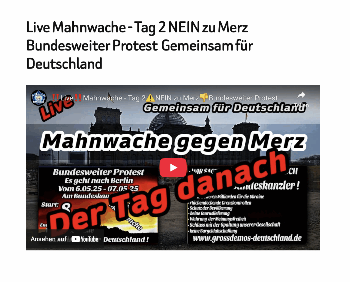 Live Mahnwache – Tag 2 NEIN zu Merz Bundesweiter Protest  Gemeinsam für Deutschland