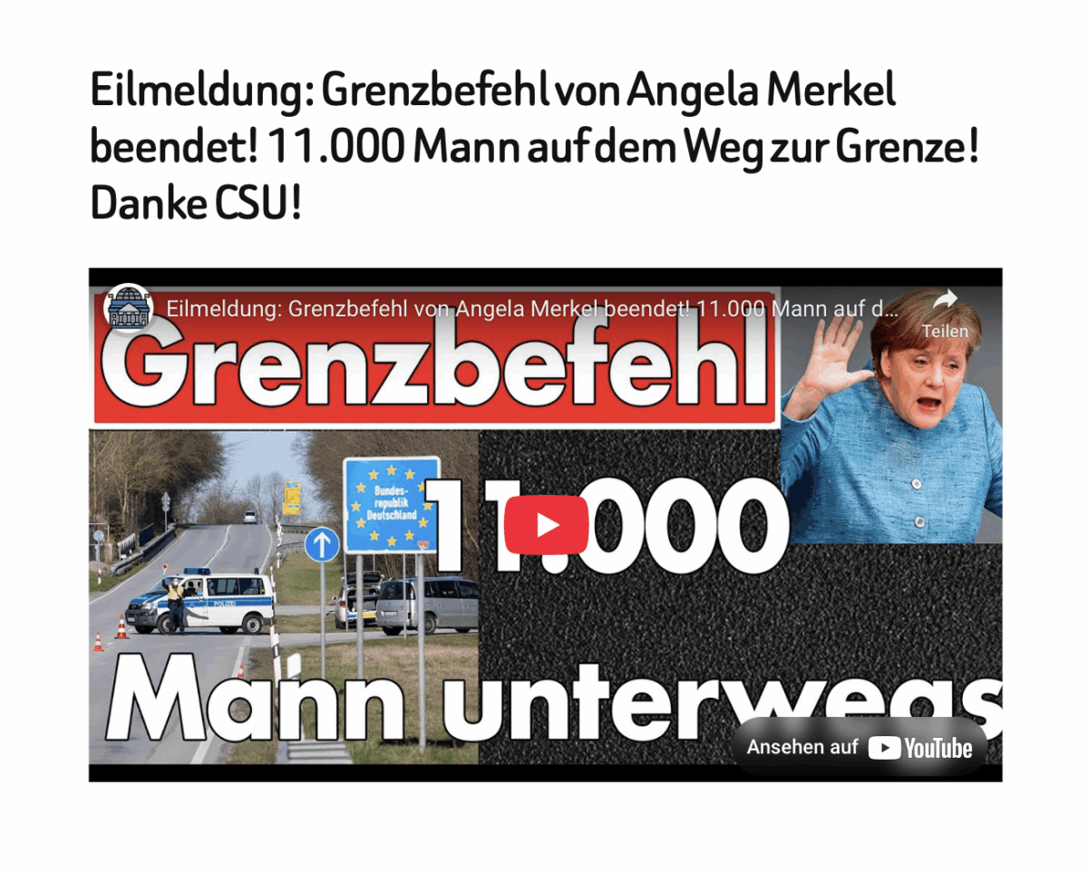 Eilmeldung: Grenzbefehl von Angela Merkel beendet! 11.000 Mann auf dem Weg zur Grenze! Danke CSU!