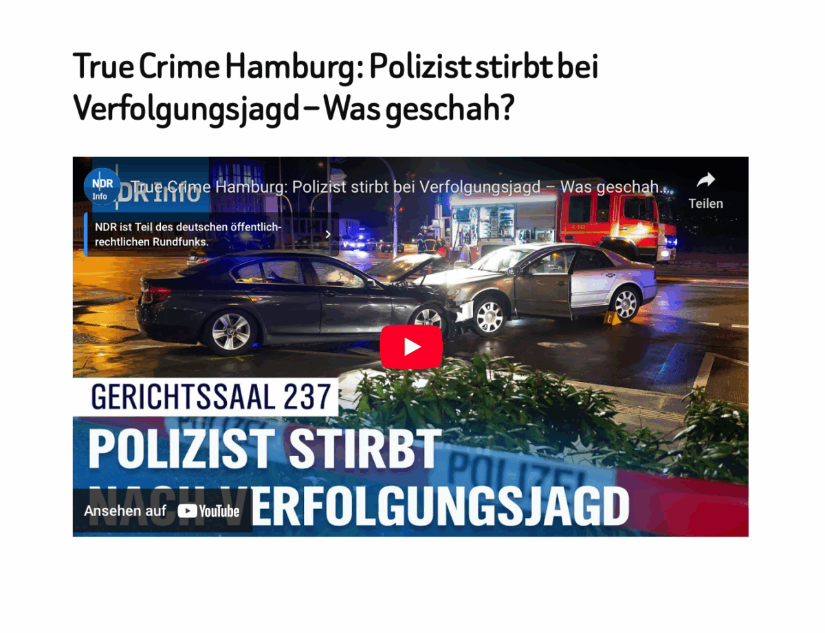 True Crime Hamburg: Polizist stirbt bei Verfolgungsjagd – Was geschah? 