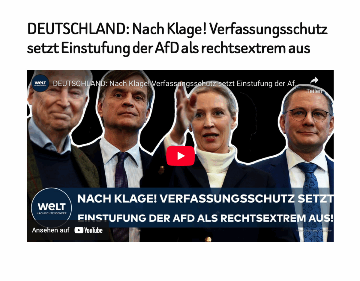 DEUTSCHLAND: Nach Klage! Verfassungsschutz setzt Einstufung der AfD als rechtsextrem aus