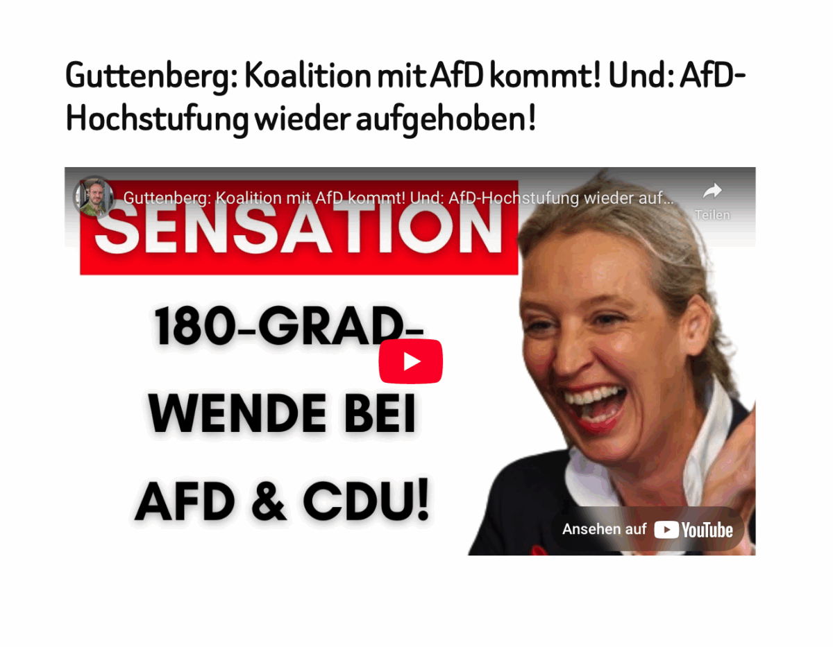 Guttenberg: Koalition mit AfD kommt! Und: AfD-Hochstufung wieder aufgehoben!