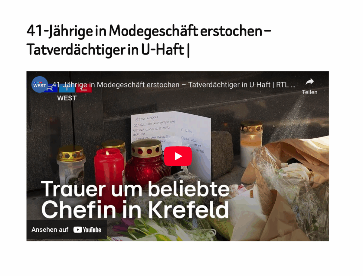 41-Jährige in Modegeschäft erstochen – Tatverdächtiger in U-Haft |