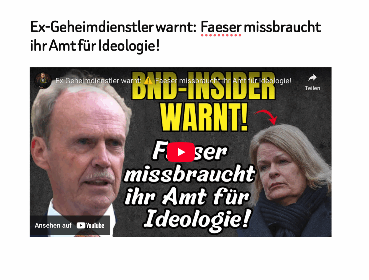 Ex-Geheimdienstler warnt:  Faeser missbraucht ihr Amt für Ideologie!