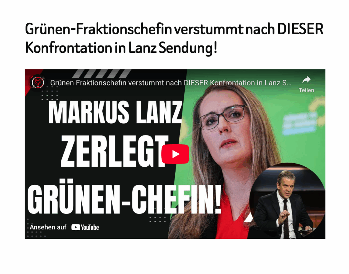 Grünen-Fraktionschefin verstummt nach DIESER Konfrontation in Lanz Sendung!