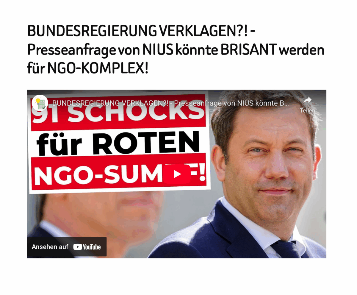 BUNDESREGIERUNG VERKLAGEN?! – Presseanfrage von NIUS könnte BRISANT werden für NGO-KOMPLEX!