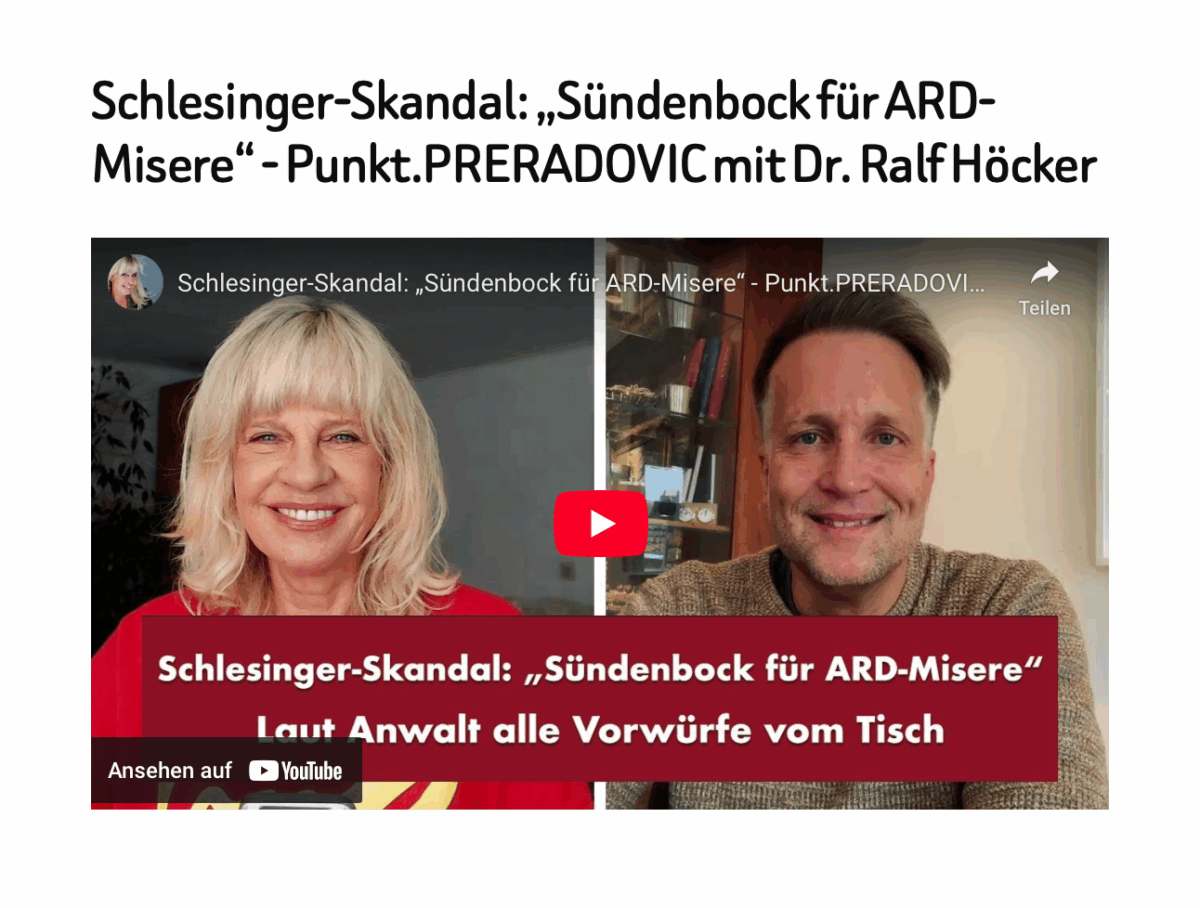 Schlesinger-Skandal: „Sündenbock für ARD-Misere“ – Punkt.PRERADOVIC mit Dr. Ralf Höcker