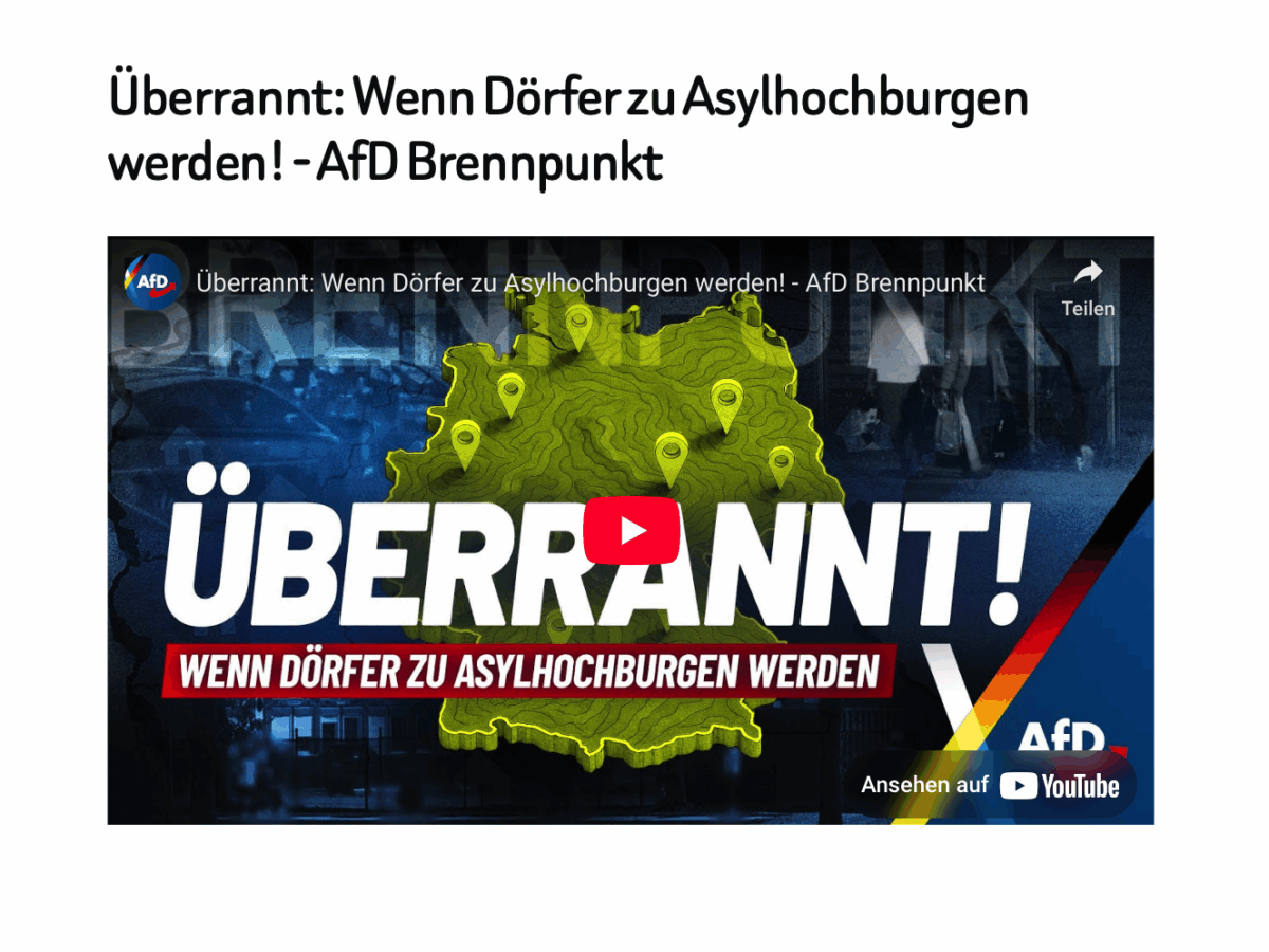 Überrannt: Wenn Dörfer zu Asylhochburgen werden! – AfD Brennpunkt