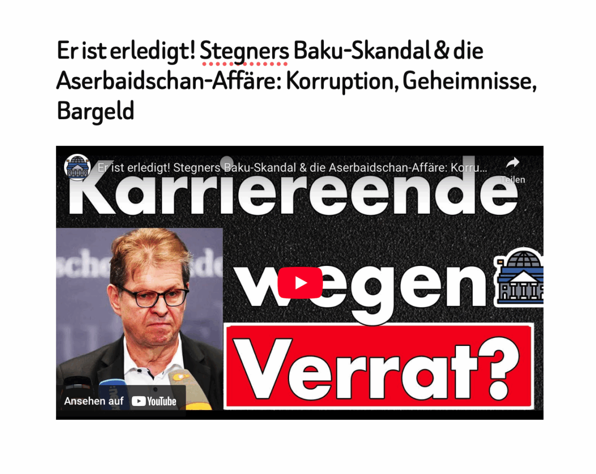 Er ist erledigt! Stegners Baku-Skandal & die Aserbaidschan-Affäre: Korruption, Geheimnisse, Bargeld