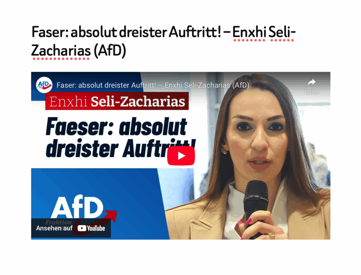 Faser: absolut dreister Auftritt! – Enxhi Seli-Zacharias (AfD)