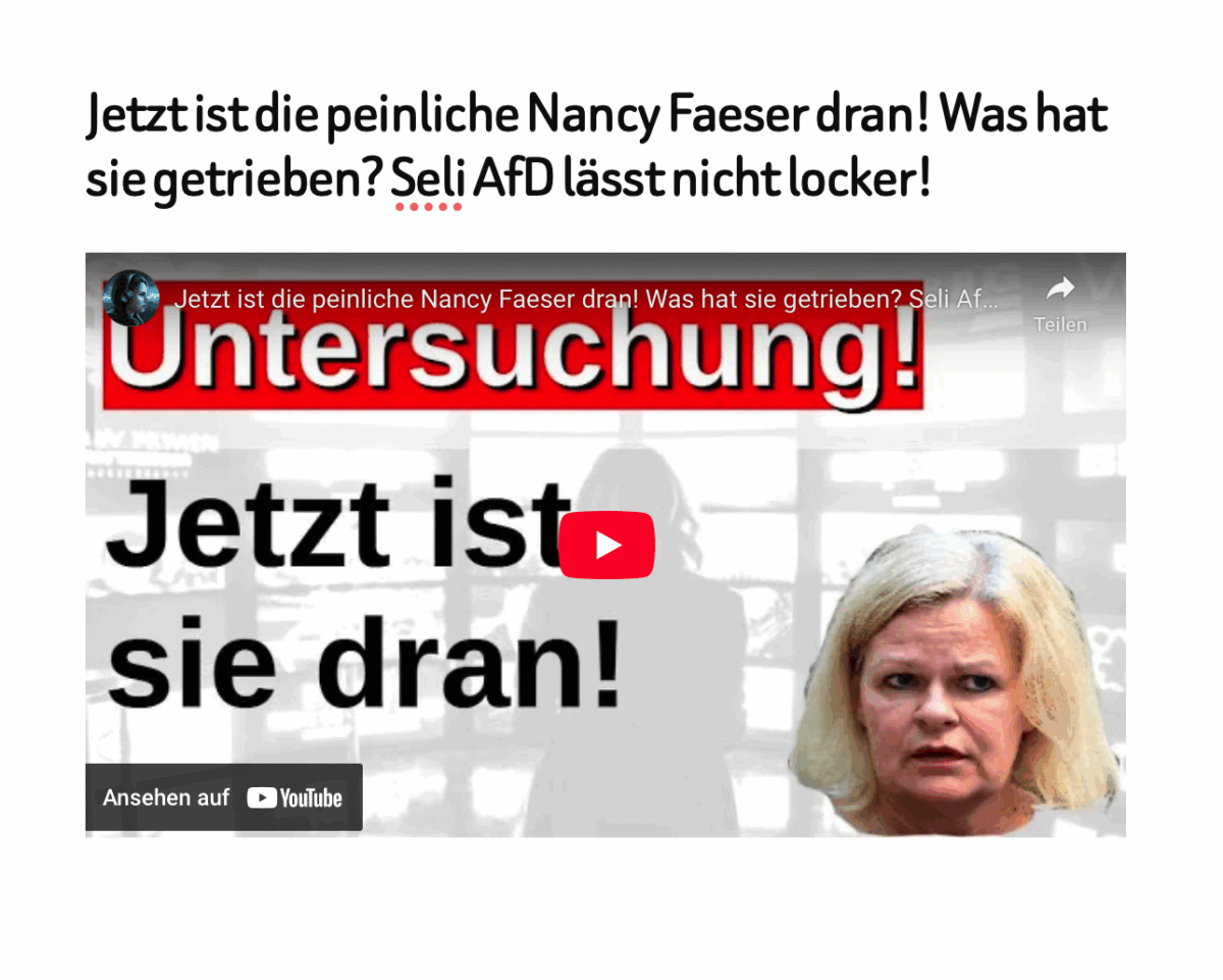 Jetzt ist die peinliche Nancy Faeser dran! Was hat sie getrieben? Seli AfD lässt nicht locker!