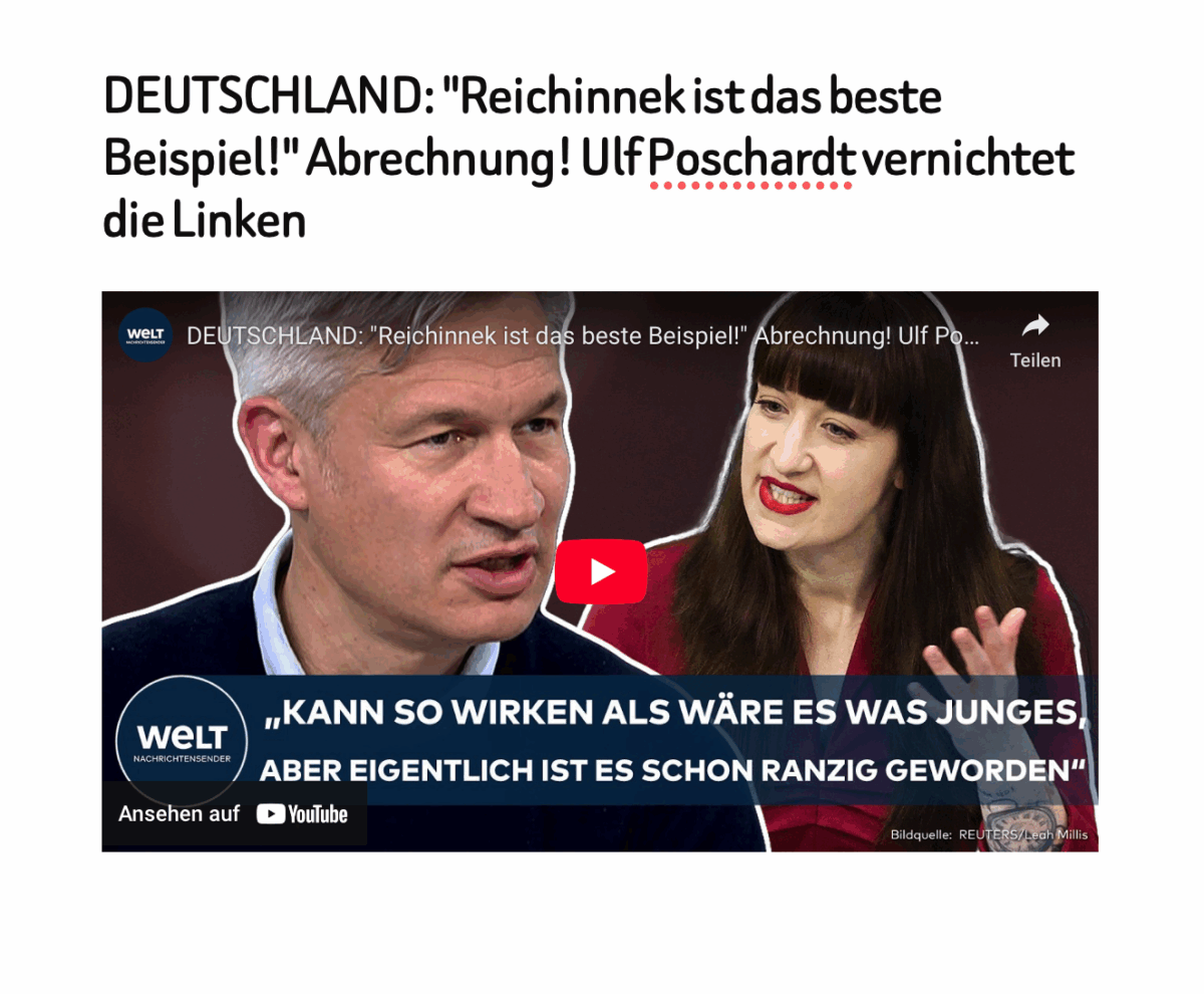 DEUTSCHLAND: „Reichinnek ist das beste Beispiel!“ Abrechnung! Ulf Poschardt vernichtet die Linken