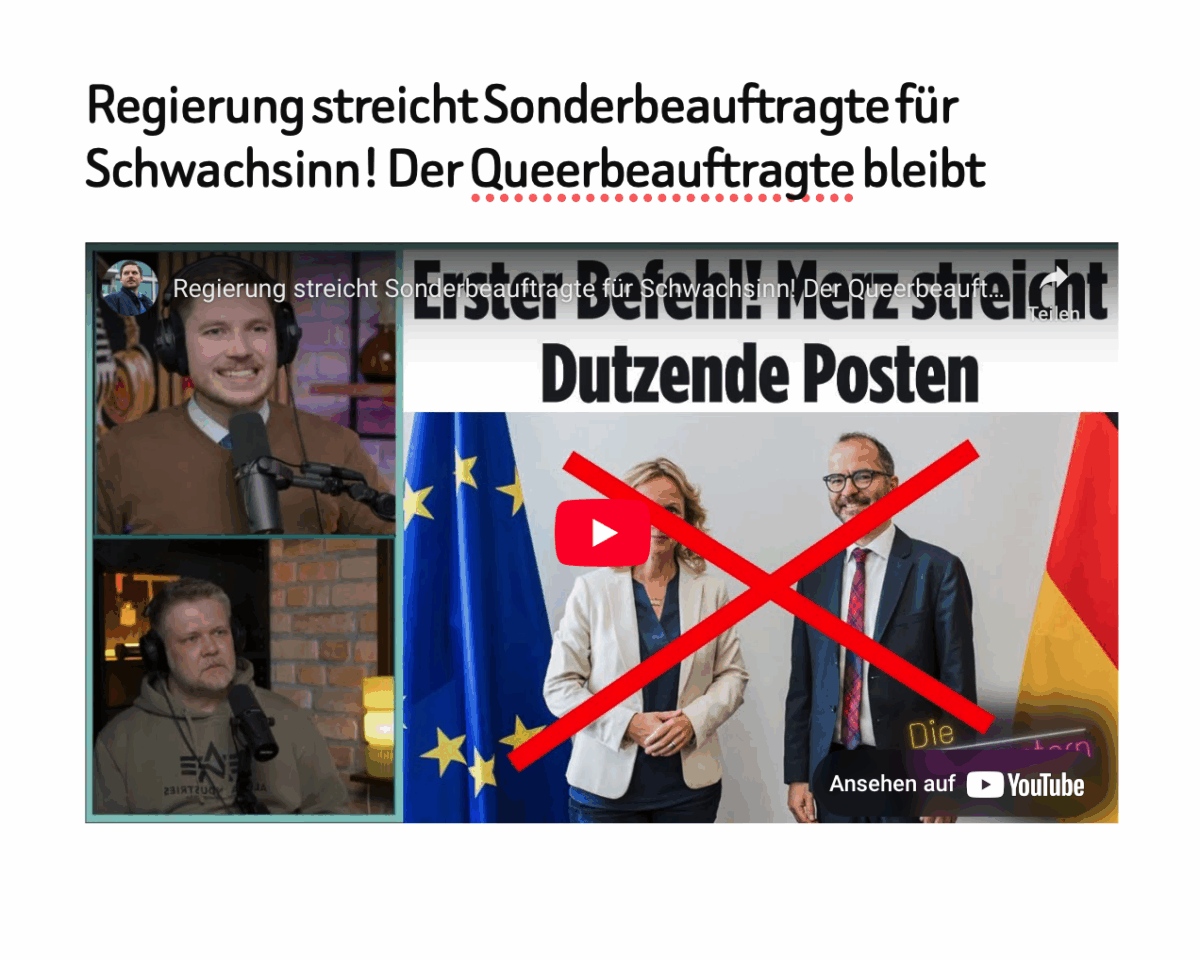 Regierung streicht Sonderbeauftragte für Schwachsinn! Der Queerbeauftragte bleibt