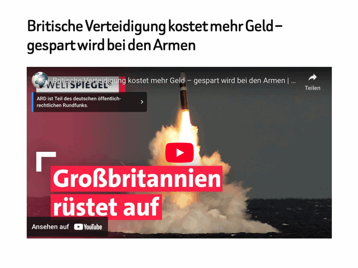 Britische Verteidigung kostet mehr Geld – gespart wird bei den Armen 