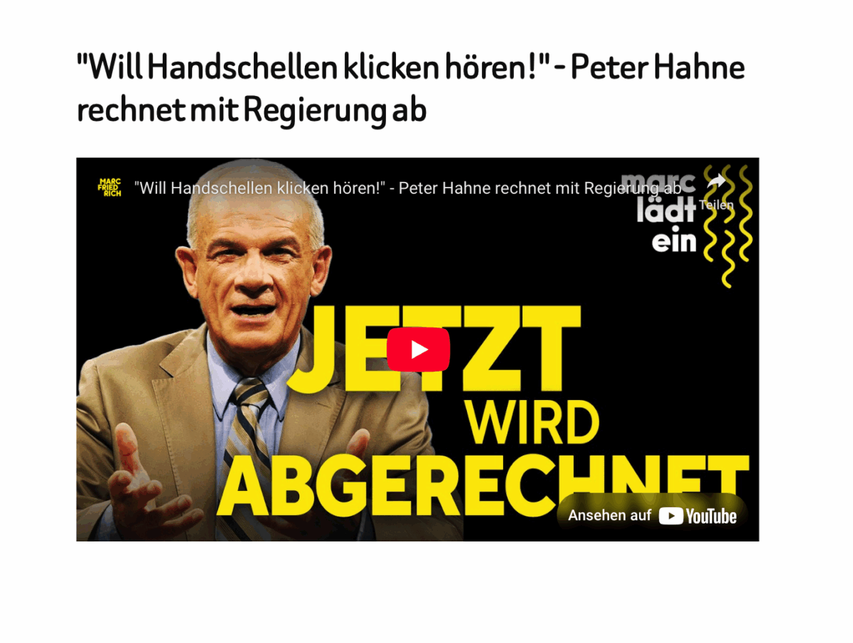 „Will Handschellen klicken hören!“ – Peter Hahne rechnet mit Regierung ab