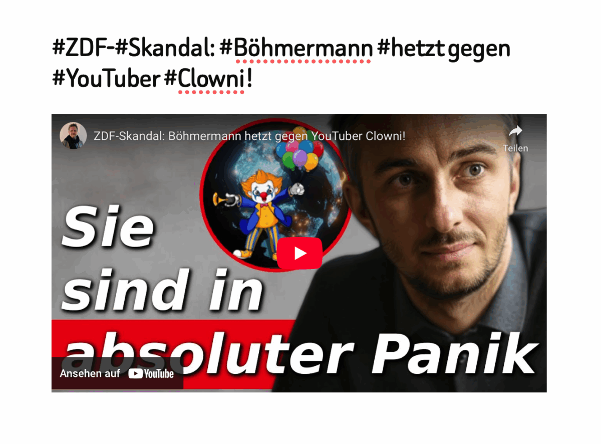 #ZDF-#Skandal: #Böhmermann #hetzt gegen #YouTuber #Clowni!