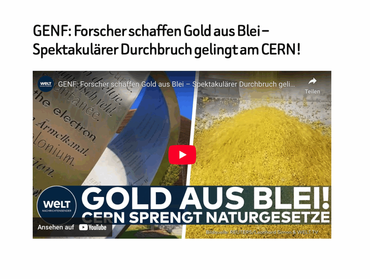 GENF: Forscher schaffen Gold aus Blei – Spektakulärer Durchbruch gelingt am CERN!