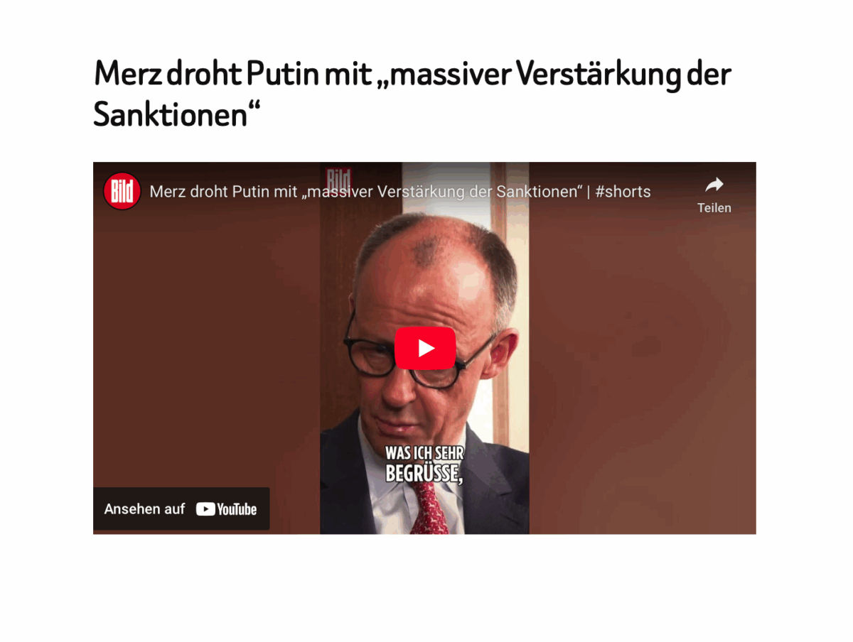 Merz droht Putin mit „massiver Verstärkung der Sanktionen“ 
