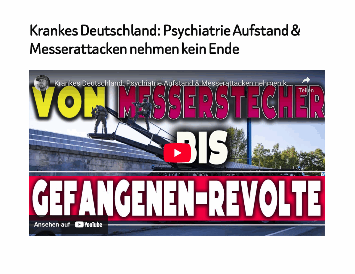 Krankes Deutschland: Psychiatrie Aufstand & Messerattacken nehmen kein Ende