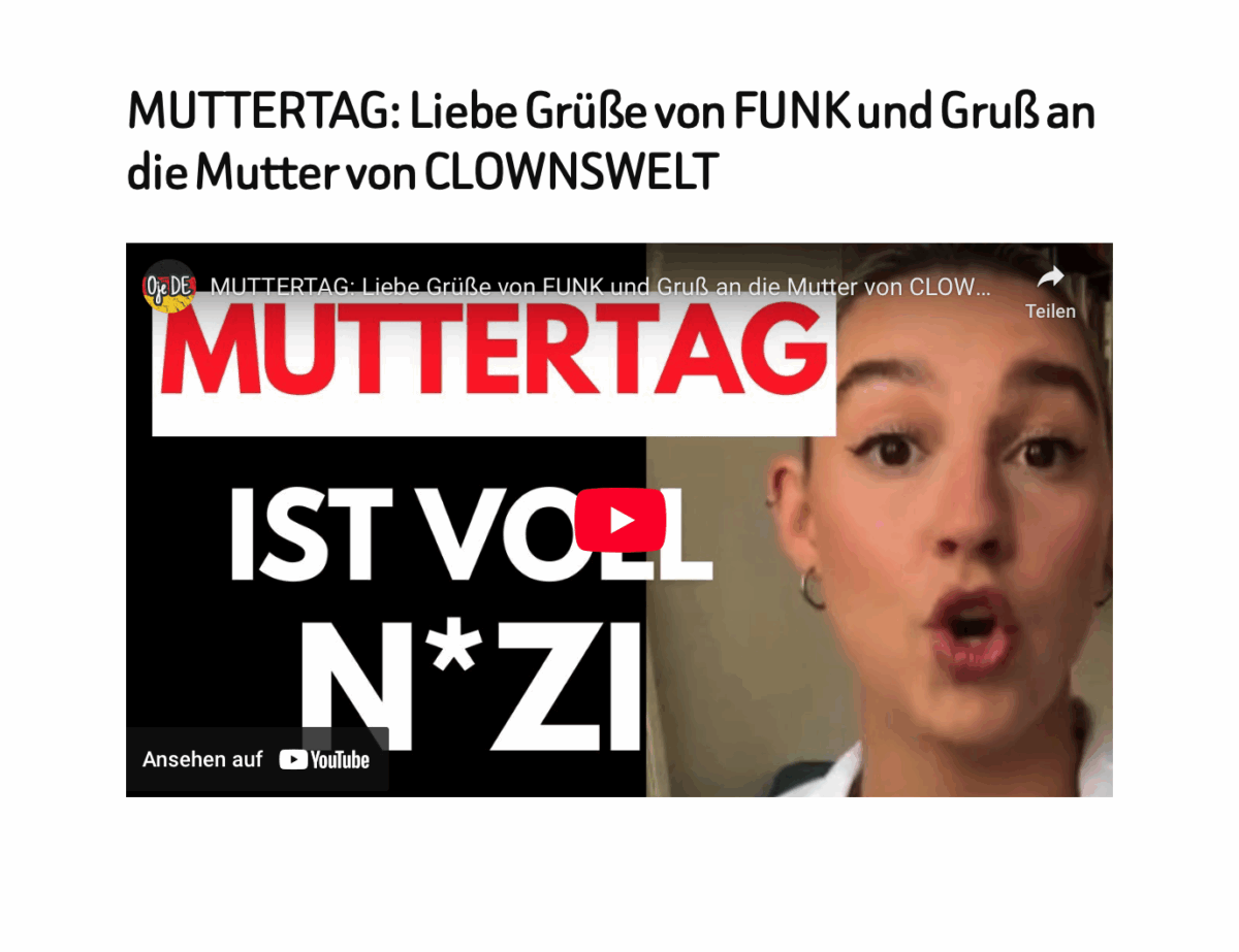 MUTTERTAG: Liebe Grüße von FUNK und Gruß an die Mutter von CLOWNSWELT