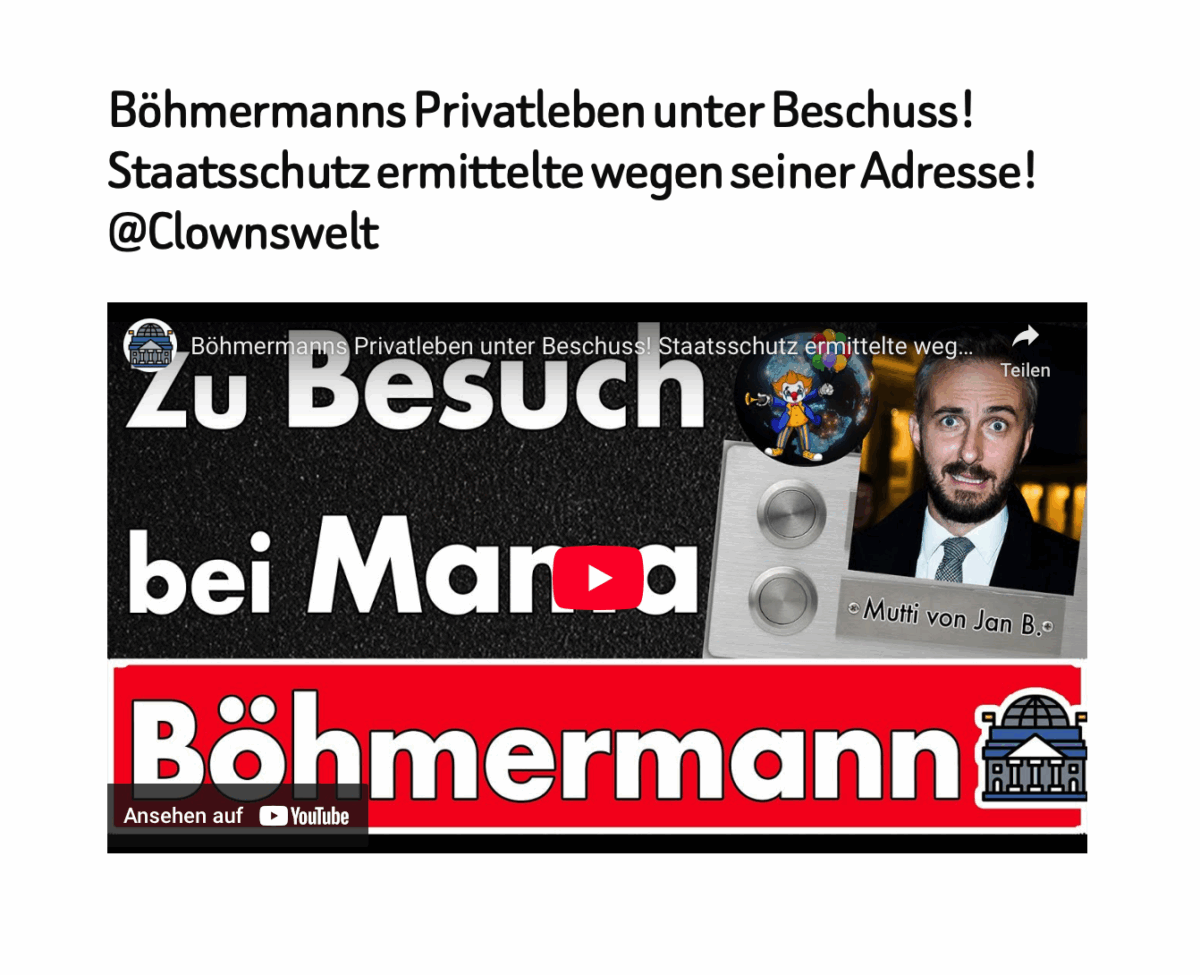 Böhmermanns Privatleben unter Beschuss! Staatsschutz ermittelte wegen seiner Adresse! ‪@Clownswelt‬