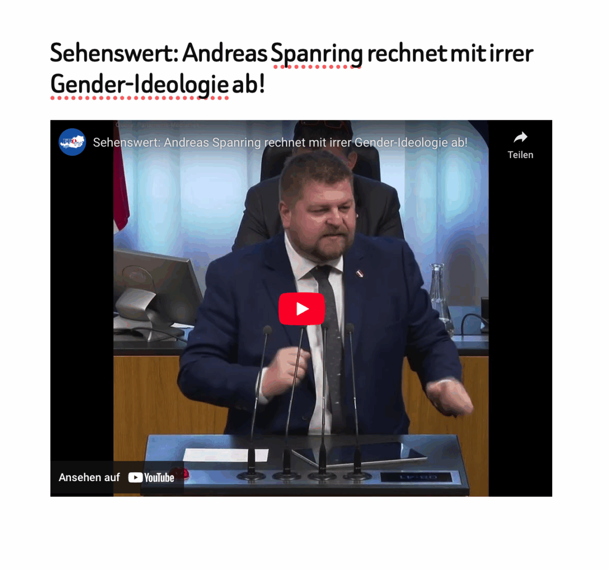 Sehenswert: Andreas Spanring rechnet mit irrer Gender-Ideologie ab!