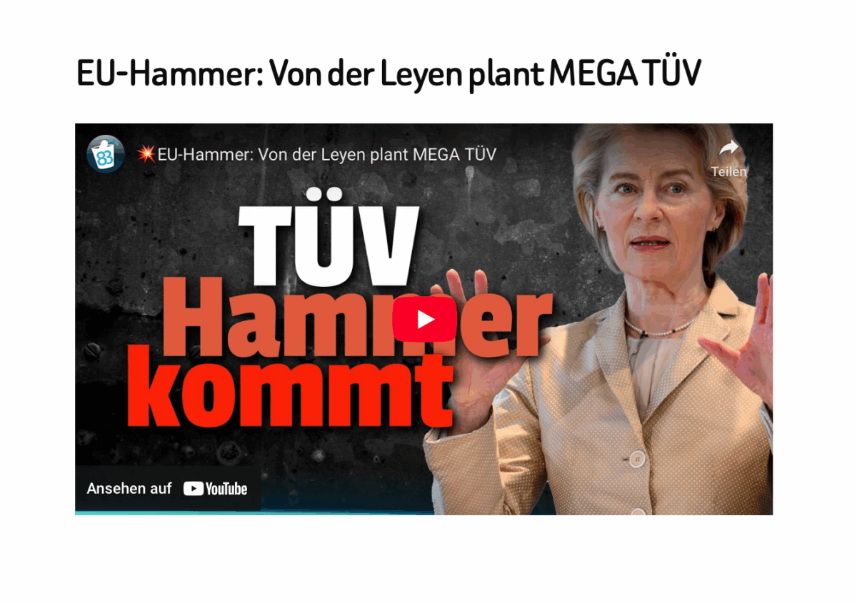 EU-Hammer: Von der Leyen plant MEGA TÜV