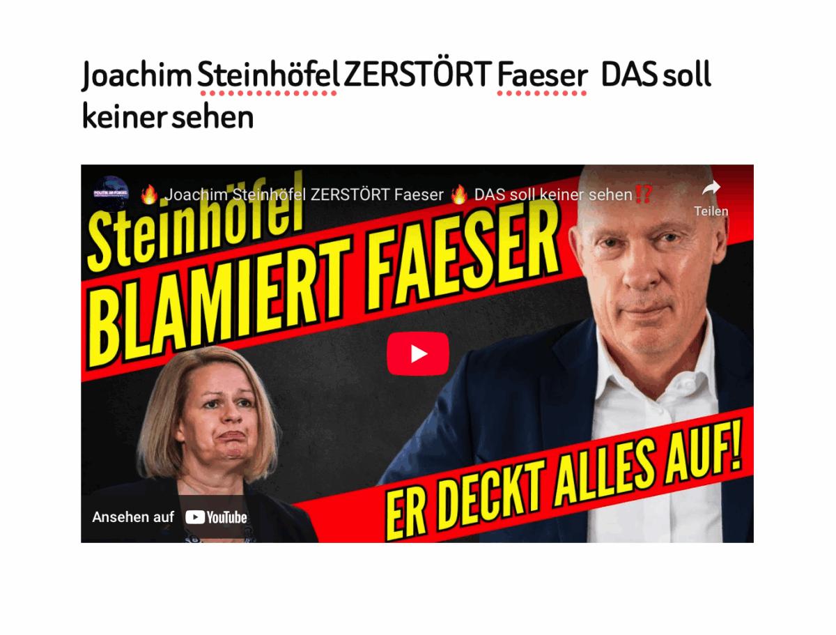 Joachim Steinhöfel ZERSTÖRT Faeser   DAS soll keiner sehen