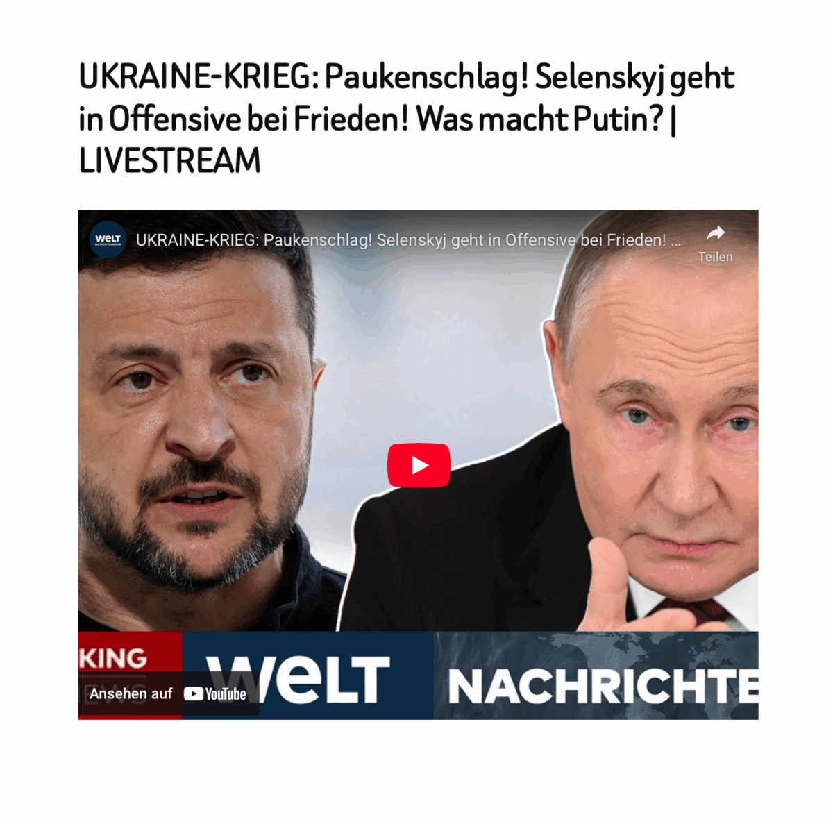 UKRAINE-KRIEG: Paukenschlag! Selenskyj geht in Offensive bei Frieden! Was macht Putin? | LIVESTREAM