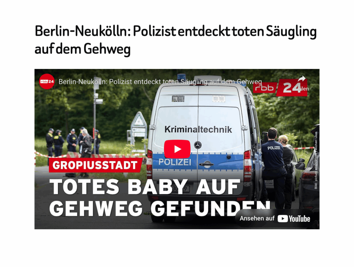 Berlin-Neukölln: Polizist entdeckt toten Säugling auf dem Gehweg