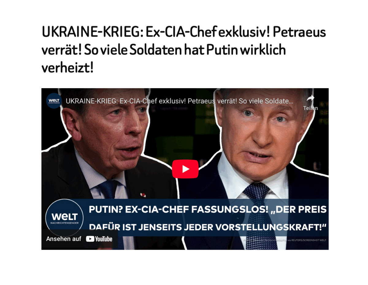 UKRAINE-KRIEG: Ex-CIA-Chef exklusiv! Petraeus verrät! So viele Soldaten hat Putin wirklich verheizt!
