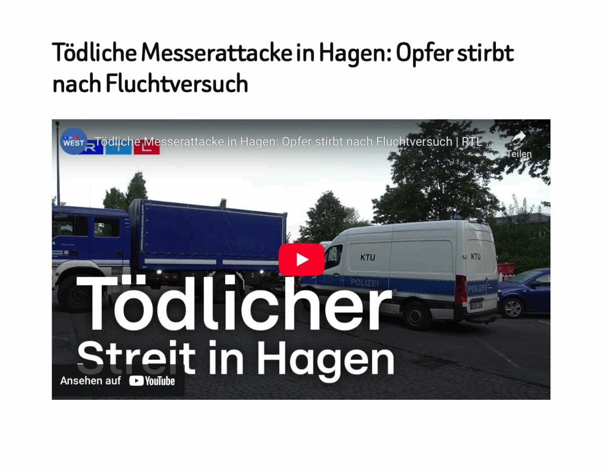 Tödliche Messerattacke in Hagen: Opfer stirbt nach Fluchtversuch 