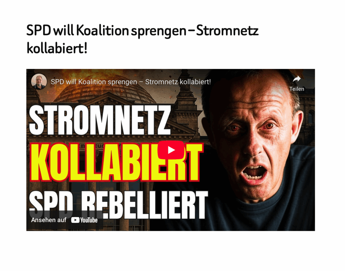 SPD will Koalition sprengen – Stromnetz kollabiert!