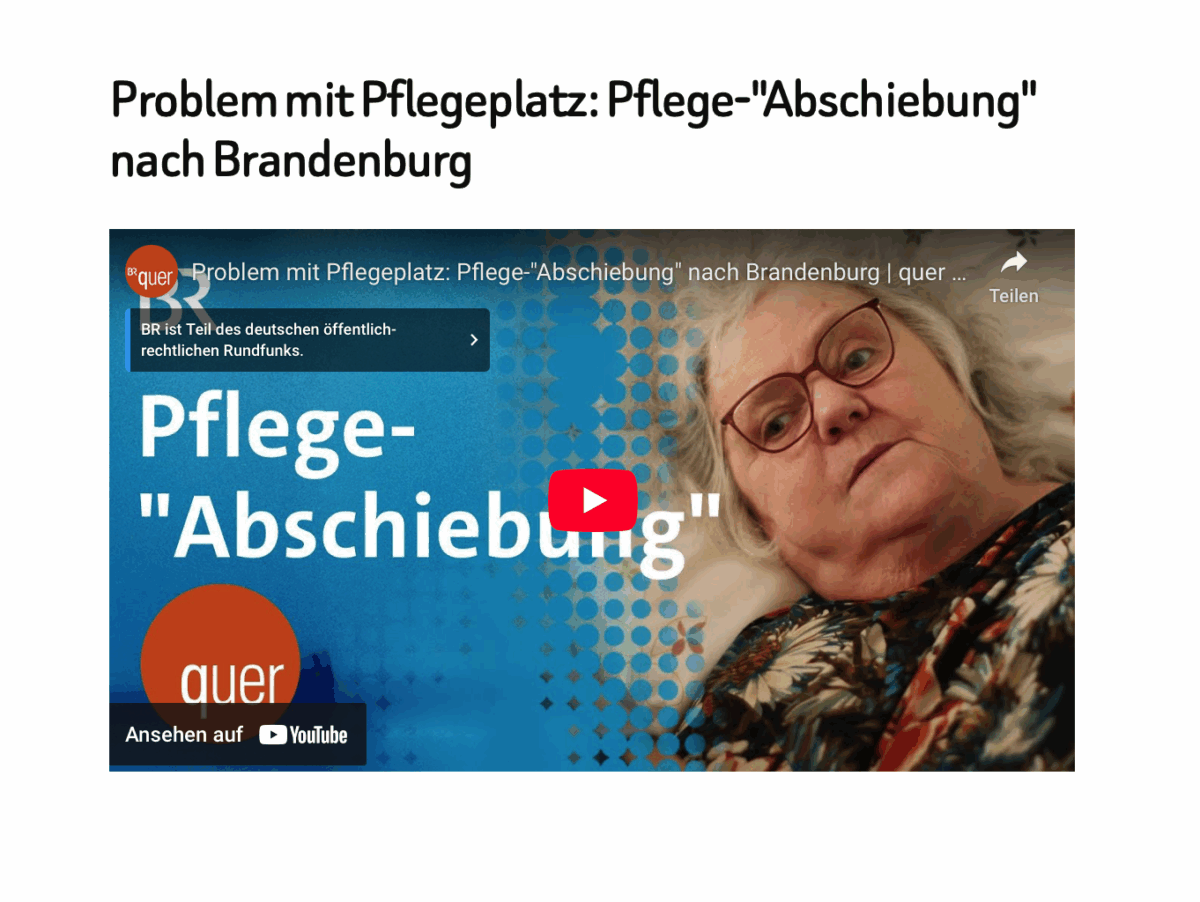 Problem mit Pflegeplatz: Pflege-„Abschiebung“ nach Brandenburg 