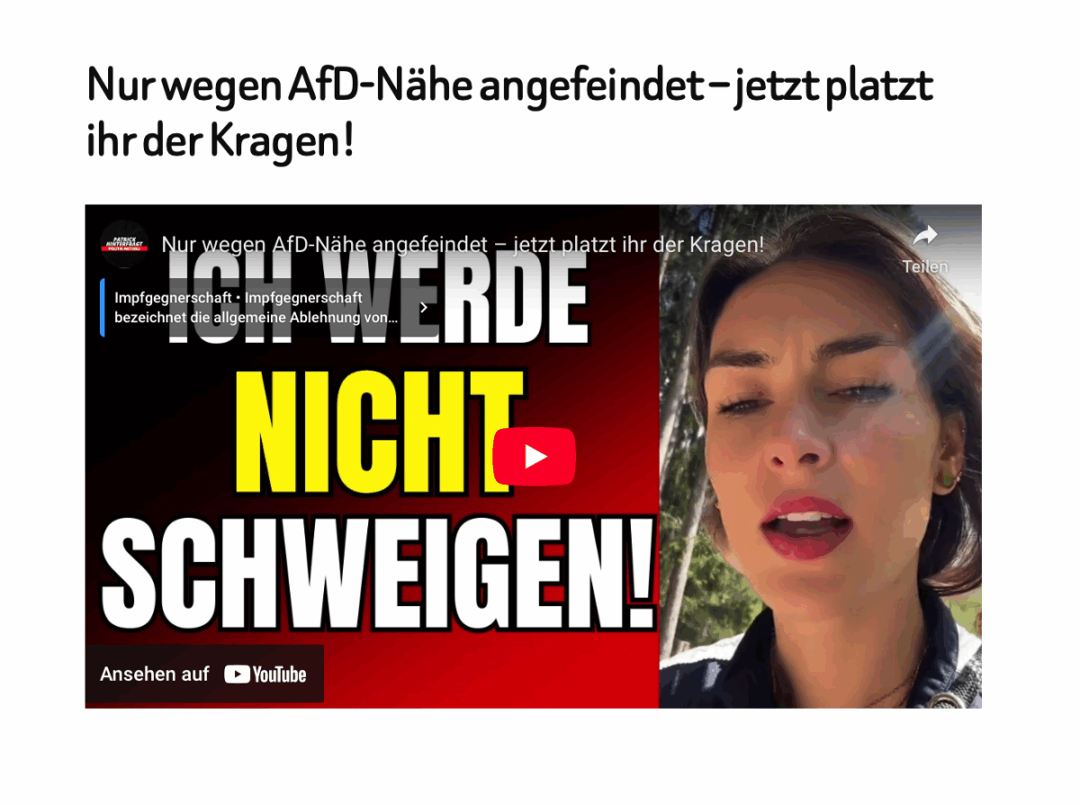 Nur wegen AfD-Nähe angefeindet – jetzt platzt ihr der Kragen!