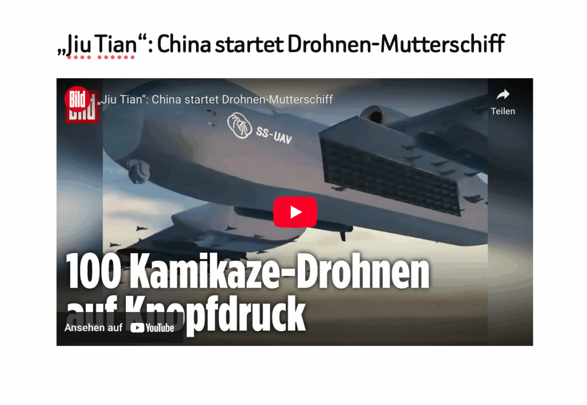 „Jiu Tian“: China startet Drohnen-Mutterschiff