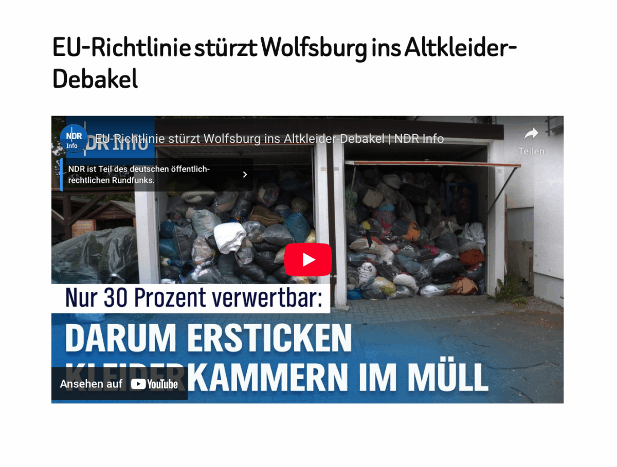 EU-Richtlinie stürzt Wolfsburg ins Altkleider-Debakel 