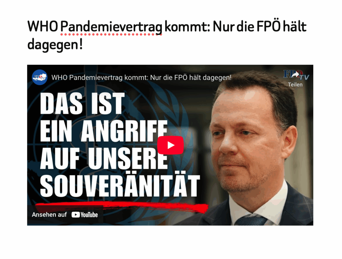 WHO Pandemievertrag kommt: Nur die FPÖ hält dagegen!