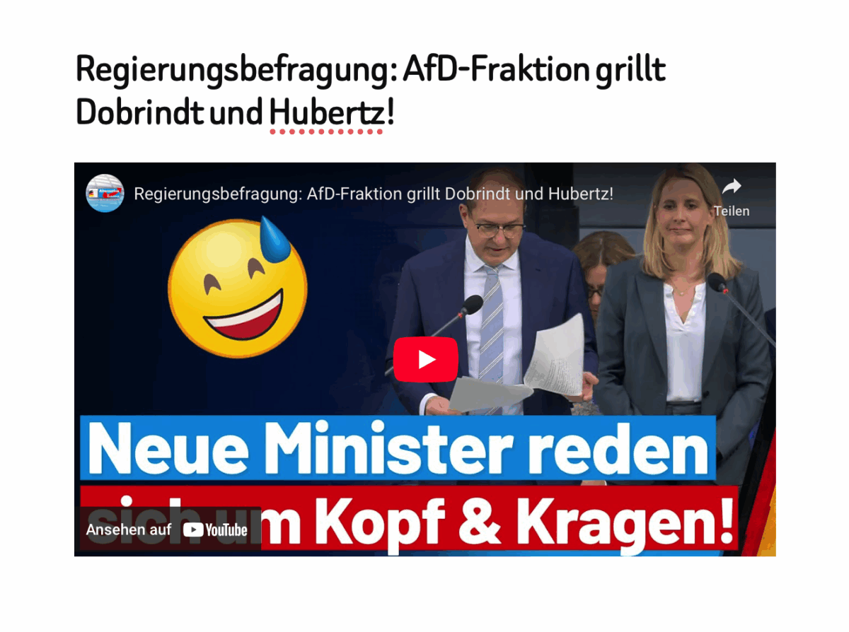 Regierungsbefragung: AfD-Fraktion grillt Dobrindt und Hubertz!