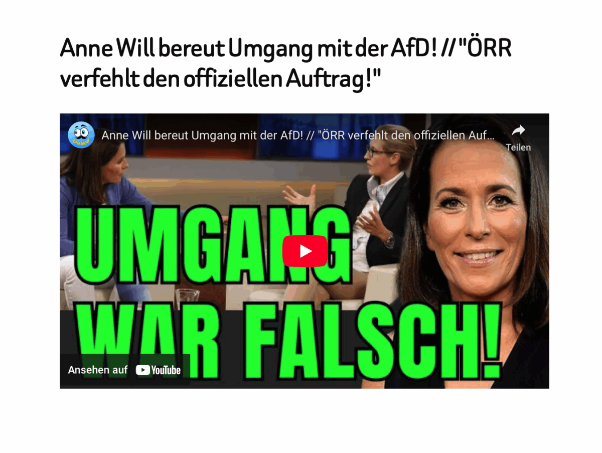 Anne Will bereut Umgang mit der AfD! // „ÖRR verfehlt den offiziellen Auftrag!“