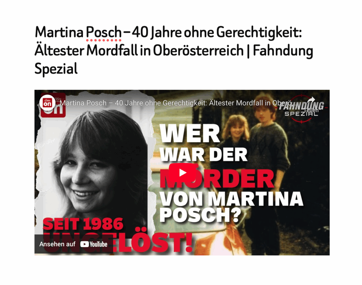 Martina Posch – 40 Jahre ohne Gerechtigkeit: Ältester Mordfall in Oberösterreich | Fahndung Spezial