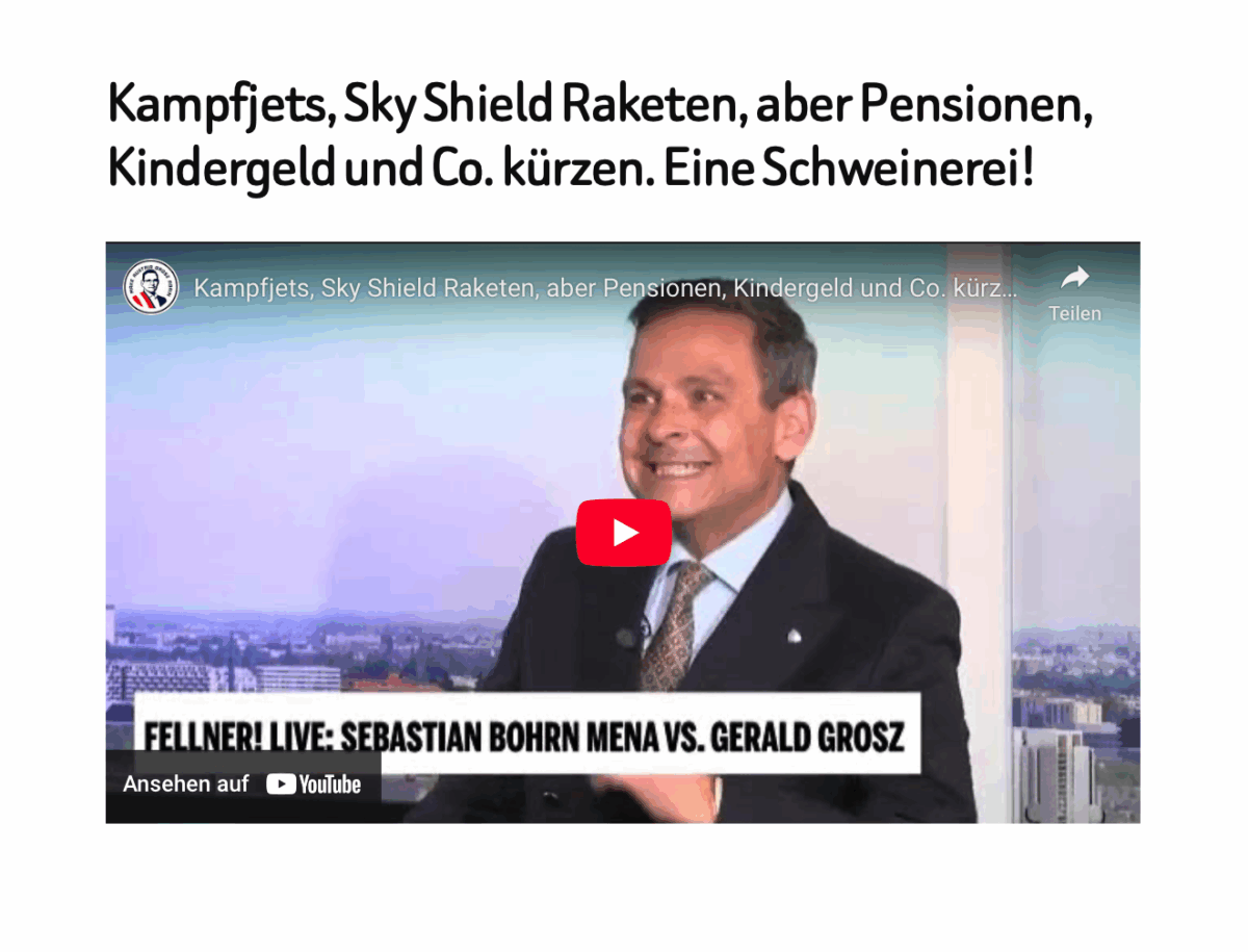 Kampfjets, Sky Shield Raketen, aber Pensionen, Kindergeld und Co. kürzen. Eine Schweinerei!
