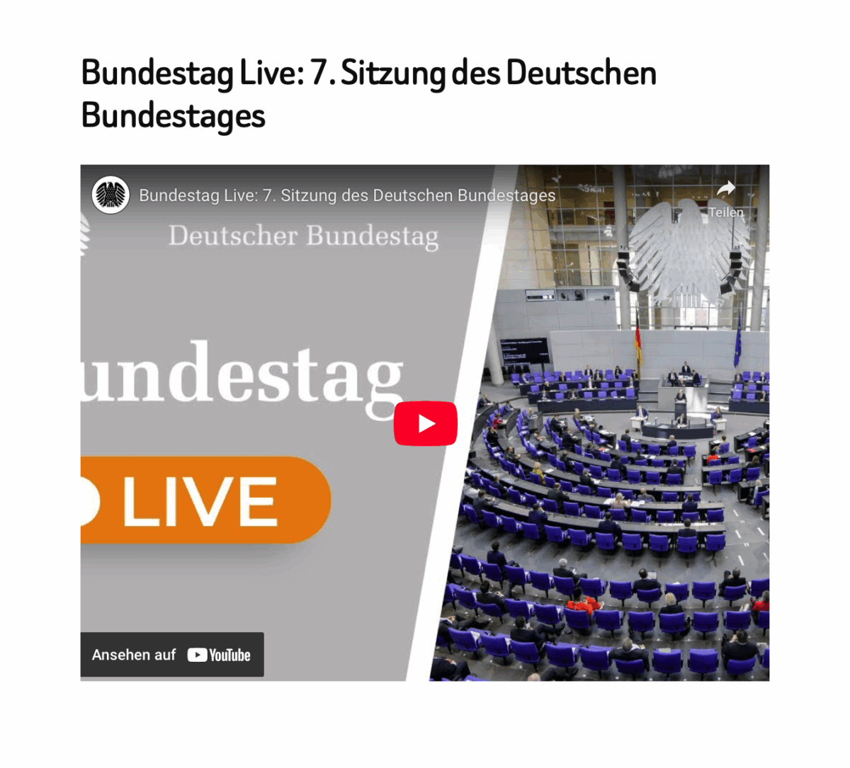 Bundestag Live: 7. Sitzung des Deutschen Bundestages