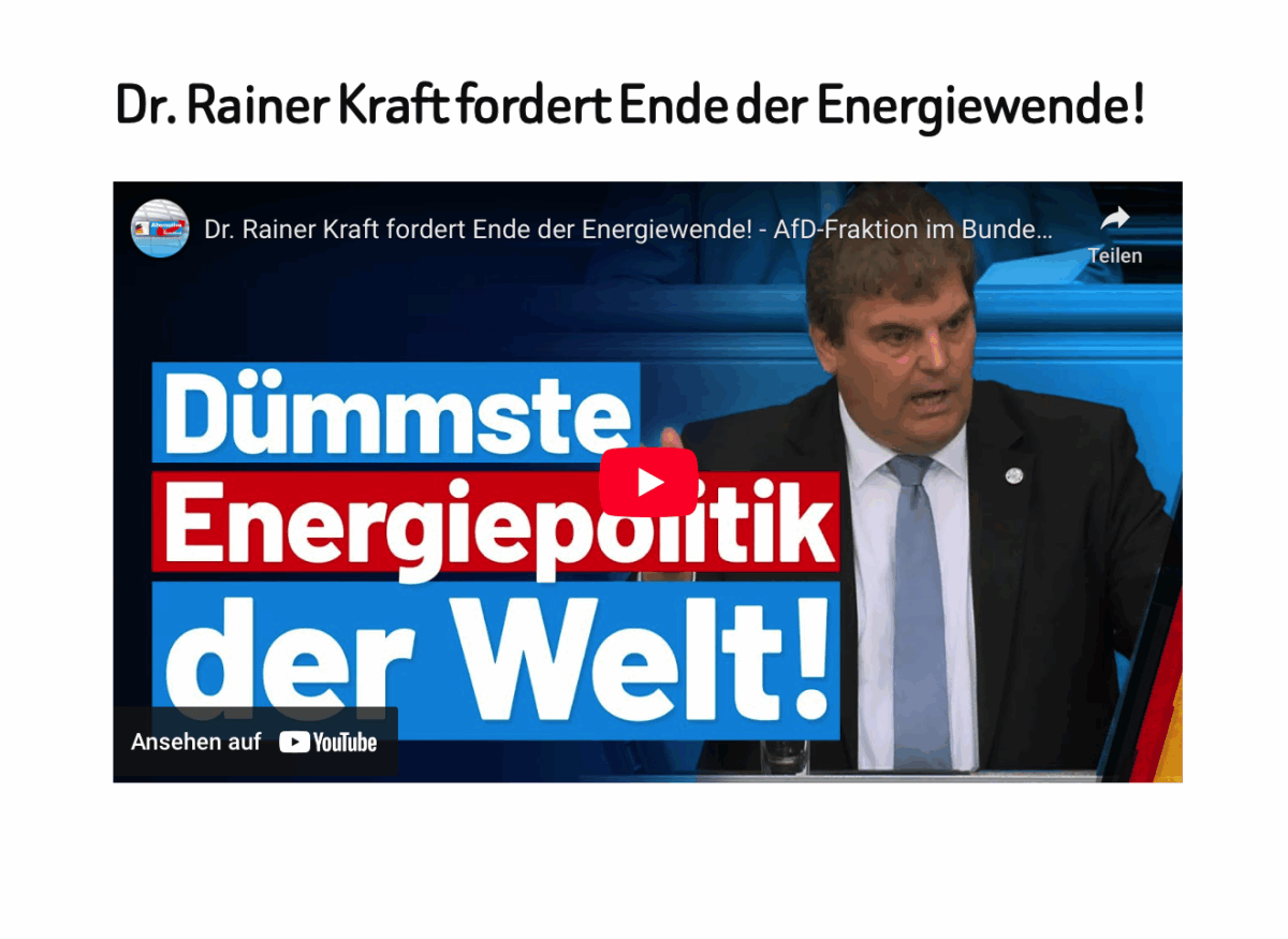 Dr. Rainer Kraft fordert Ende der Energiewende! 