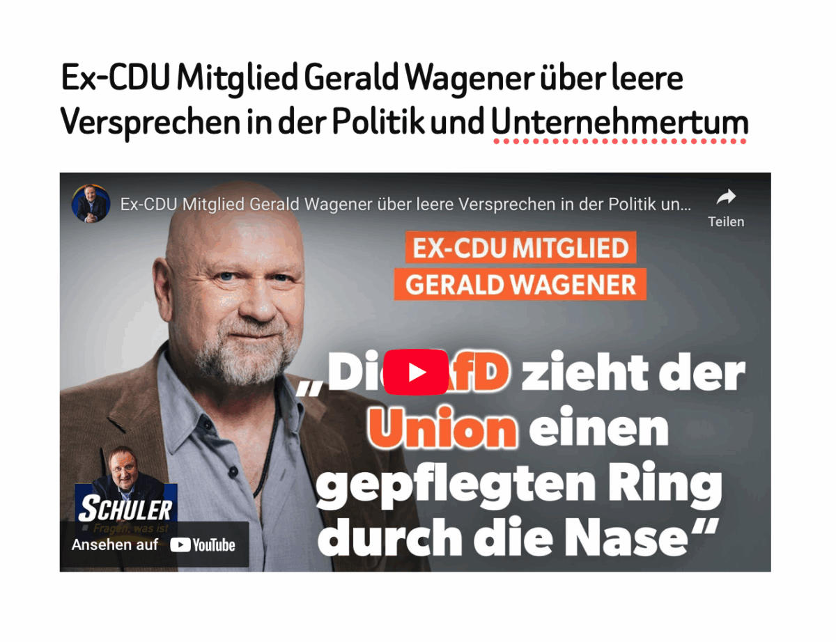 Ex-CDU Mitglied Gerald Wagener über leere Versprechen in der Politik und Unternehmertum